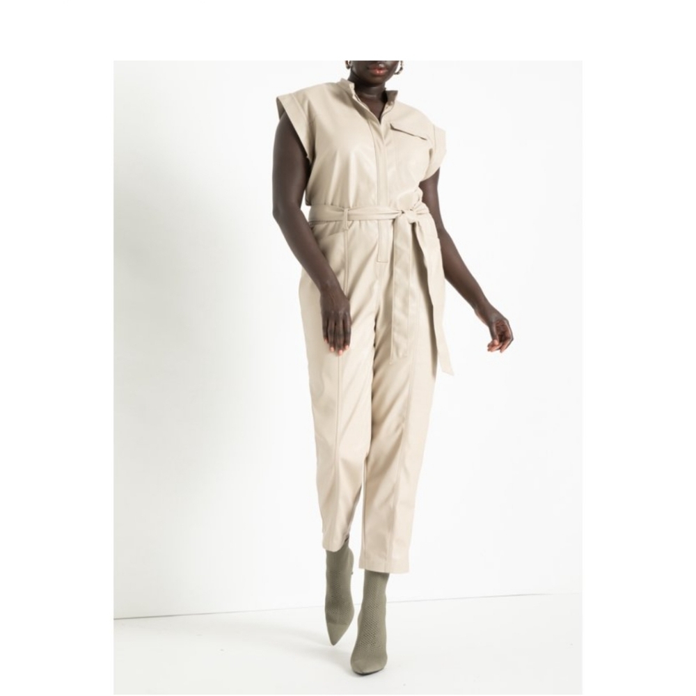 SHORT SLEEVE FAUX LEATHER JUMPSUIT NEW 16W